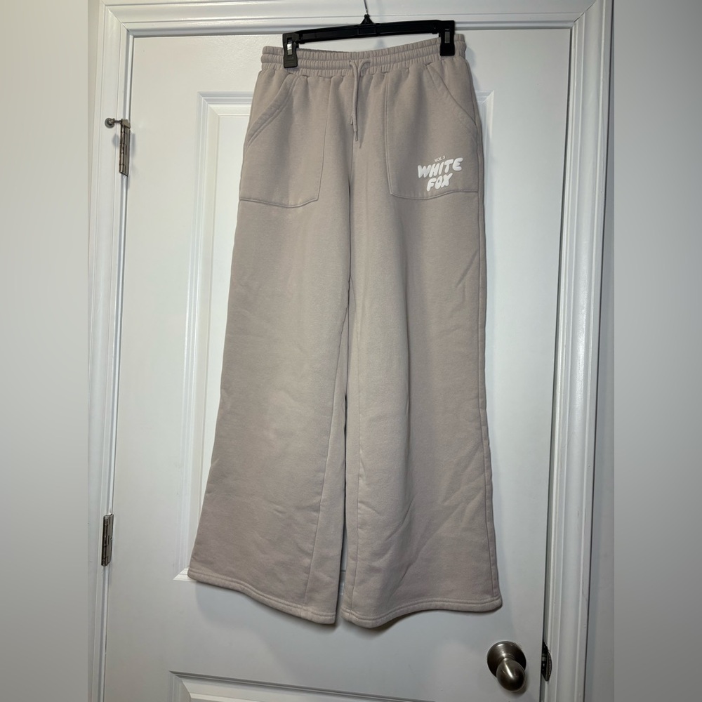 White Fox Bone Colored Wide Leg Sweatpants